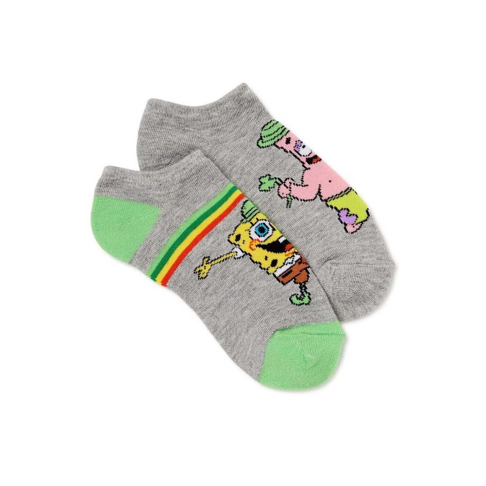SpongeBob‎ Women's St. Patrick's Day No-Show Socks – Comfy Spandex, 2-Pack